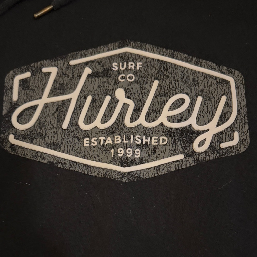 (158)Hurley Men's Black Hoodie with White Logo - Picture 3 of 5